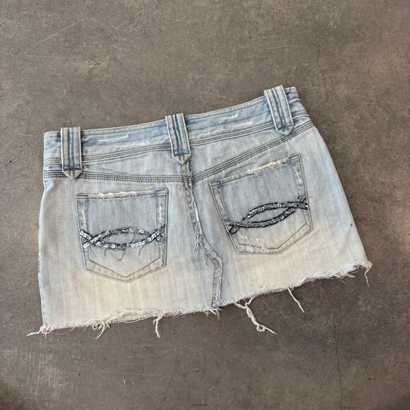 Vintage Y2K Abercrombie & Fitch Mini Sequin Mcbling Denim Frayed Skirt SZ 2 - Picture 1 of 6